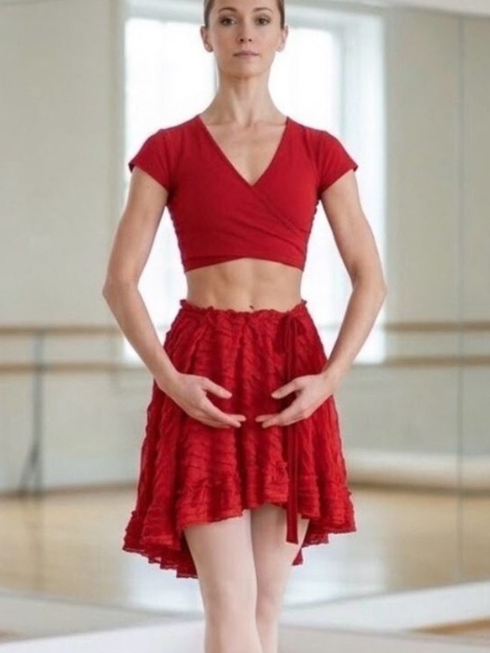 Geisha Moth Blooming Red Ruffle Skirt - Size Medium